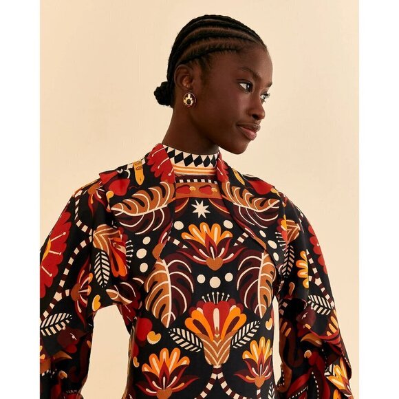 💕FARM RIO💕 Nature Beauty Red Scarf Backless Midi Dress ~ Large L NWT - Picture 4 of 16